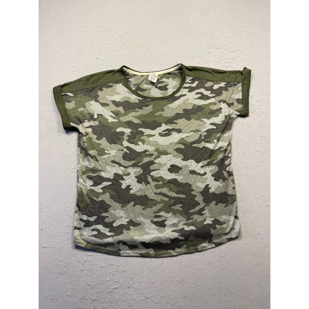 Lucky Brand Camo Top Polyester Spandex Green Camouflage Medium Womens